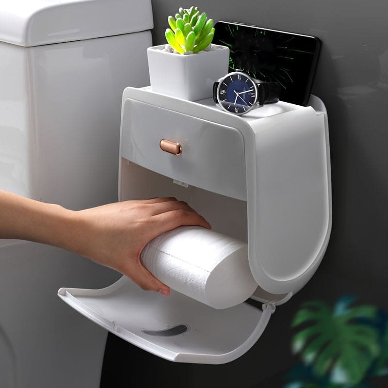 1pc Toilet Roll Paper Holder, Double Layer Large Capacity Tissue Storage Box, Wall Mounted Bathroom Tissue Dispenser, Waterproof Tissue Box, Bathroom Accessories